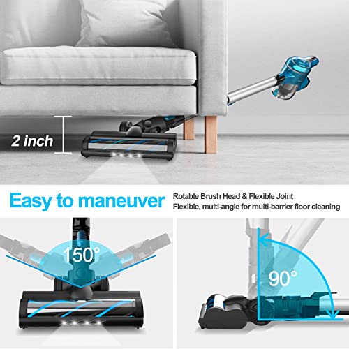 INSE Cordless Vacuum Cleaner, 25KPa 300W Powerful Stick Vacuum, Rechargeable Cordless Vacuum, Up to 45min Runtime, 10 in 1 Lightweight Vacuum Cleaner for Carpet Hard Floor Pet Hair, S6T Blue