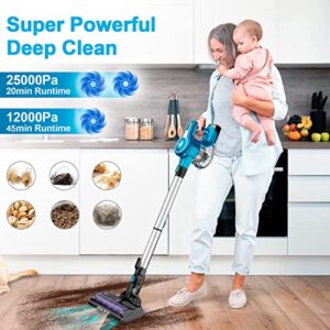 INSE Cordless Vacuum Cleaner, 25KPa 300W Powerful Stick Vacuum, Rechargeable Cordless Vacuum, Up to 45min Runtime, 10 in 1 Lightweight Vacuum Cleaner for Carpet Hard Floor Pet Hair, S6T Blue