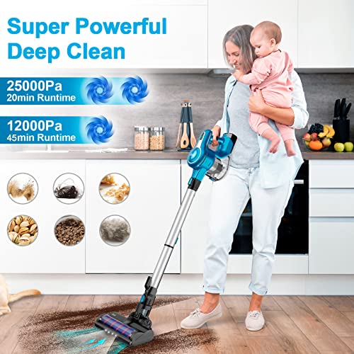 INSE Cordless Vacuum Cleaner, 25KPa 300W Powerful Stick Vacuum, Rechargeable Cordless Vacuum, Up to 45min Runtime, 10 in 1 Lightweight Vacuum Cleaner for Carpet Hard Floor Pet Hair, S6T Blue