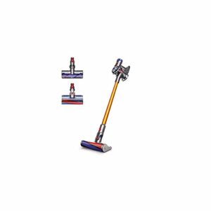 dyson v8 absolute cordless stick vacuum cleaner: bagless, hepa filter, telescopic handle, rotating brushes, battery operated, portable, up to 40 min runtime + clean & carry kit, yellow