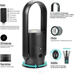 ULTTY Bladeless Tower Fan and Air Purifier in one, 90° Oscillating Bladeless Fan with Remote, Touch, 8H Timer, Floor Fans for Bedroom Whole Room Home Office R021, Black