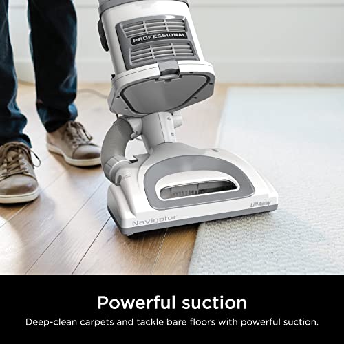 Shark NV356E 31 Navigator Lift-Away Professional Upright Vacuum with Swivel Steering, HEPA Filter, XL Dust Cup, Pet Power, Dusting Brush, and Crevice Tool, Perfect for Pet Hair, White/Silver