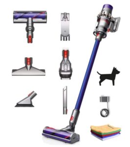 flagship dyson v10 allergy hepa cordless stick vacuum cleaner, bagless ergonomic, lightweight, powerful, whole-machine filtration, rechargeable battery, long battery life, one hubxcel microfiber cloth