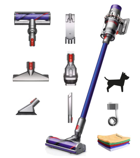 Flagship Dyson V10 Allergy HEPA Cordless Stick Vacuum Cleaner, Bagless Ergonomic, Lightweight, Powerful, Whole-Machine Filtration, Rechargeable Battery, Long Battery Life, one Hubxcel Microfiber Cloth