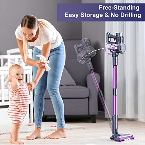 Lubluelu Cordless Vacuum Cleaner, Cordless Stick Vacuum with 25Kpa Powerful Suction, 50min Runtime, Detachable Battery, Self-Standing 6 in 1 Lightweight Vacuum for Hard Floor, Carpet, Pet Hair