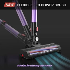 Ganiza Cordless Vacuum Cleaner, Stick Vacuum 28Kpa Powerful Suction Hi-Speed Brushless Motor Up to 45 Minutes Runtime, 6-in-1 V25 Lightweight Vacuum LED Headlight for Floor Carpet Pet Hair