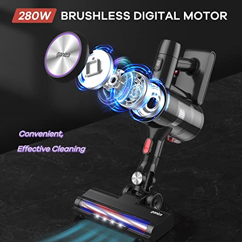 Ganiza Cordless Vacuum Cleaner, Stick Vacuum 28Kpa Powerful Suction Hi-Speed Brushless Motor Up to 45 Minutes Runtime, 6-in-1 V25 Lightweight Vacuum LED Headlight for Floor Carpet Pet Hair