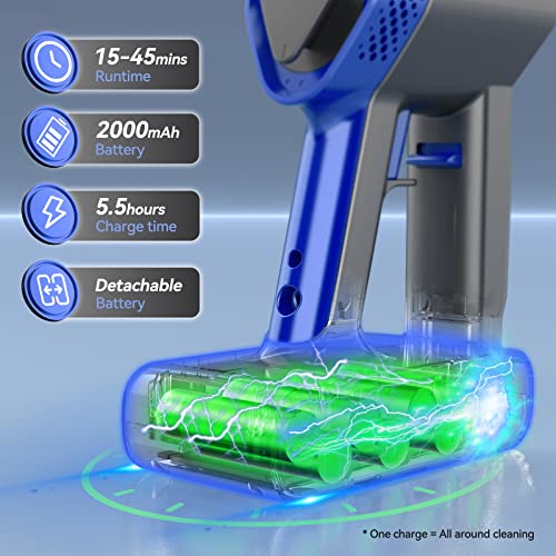 DevoacTech Cordless Vacuum Cleaner, Ultra-Light Quiet Stick Vacuum, 365W Motor 27KPa Powerful Suction, Up to 45mins Runtime, 6 in 1 Handheld Vacuum for Hard Floor Carpet Pet Hair -V90