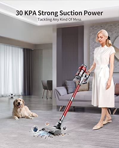 BuTure Cordless Vacuum Cleaner, Powerful Stick Vacuum with 380W 30KPa, 35min Runtime Lightweight Vacuum Cleaners with Telescopic Tube and Detachable Battery Handheld Vacuum for Carpet/Floor/Pet/Stair