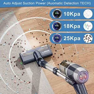 ORFELD Cordless Vacuum Cleaner - 25Kpa Stick Vacuum, 60mins Runtime Cordless Vacuum with LED Display, 6 in 1 Lightweight Deep Clean Quiet Vacuum Cleaner for Hardwood Floor Carpet Car Pet Hair