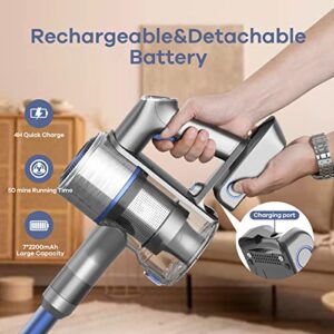 WELOV Cordless Vacuum Cleaner, S30 Stick Vacuum with 30KPa Powerful Suction, 350W Lightweight Vacuum, Up to 45 Mins Runtime, Detachable Battery with 2500mAh, for Hard Floor Pet Hair