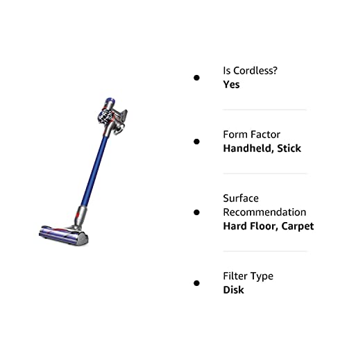 Dyson V8 Motorhead Extra Cordless Stick Vacuum Cleaner, for Home, Powerful Suction, Ergonomic Handle, Cordless, Built-in Battery, Lightweight, Height Adjustable, Whole Machine Filtration-Blue