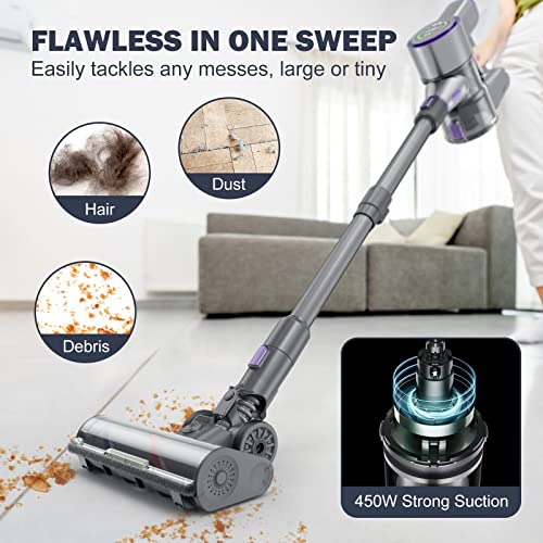 AIMILER Cordless Vacuum Cleaner, 450W Cordless Stick Vacuum with 33Kpa Powerful Suction, 55min Runtime, Detachable Battery, Self-Standing 6 in 1 Lightweight Vacuum for Hard Floor