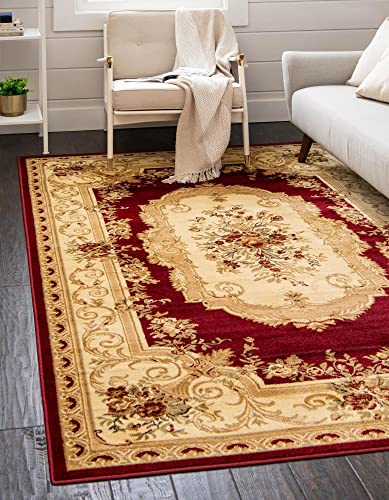 Unique Loom Versailles Collection Traditional Classic Floral Motif Area Rug (8' 0 x 10' 0 Rectangular, Burgundy/ Ivory)