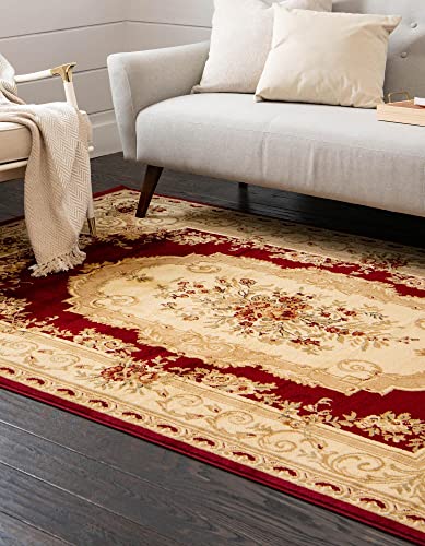 Unique Loom Versailles Collection Traditional Classic Floral Motif Area Rug (8' 0 x 10' 0 Rectangular, Burgundy/ Ivory)