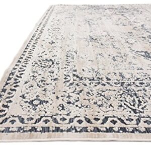 Unique Loom Chateau Collection Distressed Vintage Traditional Textured Dark Blue Area Rug (8' 0 x 10' 0), beige/navy blue