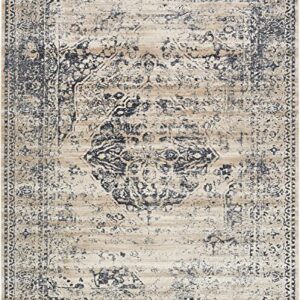 Unique Loom Chateau Collection Distressed Vintage Traditional Textured Dark Blue Area Rug (8' 0 x 10' 0), beige/navy blue