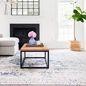 Unique Loom Chateau Collection Distressed Vintage Traditional Textured Dark Blue Area Rug (8' 0 x 10' 0), beige/navy blue