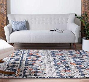 Unique Loom Morocco Collection Abstract Border, Diamond, Bohemian Area Rug (9' 0 x 12' 0 Rectangular, Multi/ Blue)