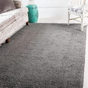 Unique Loom Solo Collection Solid, Plush, Kids, Modern Area Rug, 8 ft x 10 ft, Grey