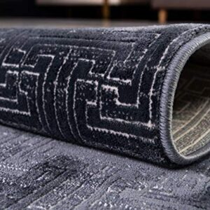 Unique Loom Uptown Collection by Jill Zarin Collection Textured Solid Geometric Modern Navy Blue Area Rug (9' 0 x 12' 0)