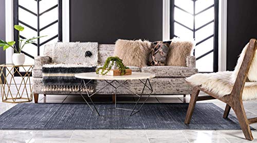 Unique Loom Uptown Collection by Jill Zarin Collection Textured Solid Geometric Modern Navy Blue Area Rug (9' 0 x 12' 0)