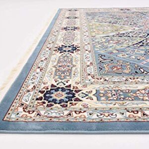 Unique Loom Narenj Collection Classic Traditional Textured Medallion Pattern Design Area Rug, 8 ft x 10 ft, Blue/Tan