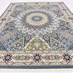 Unique Loom Narenj Collection Classic Traditional Textured Medallion Pattern Design Area Rug, 8 ft x 10 ft, Blue/Tan