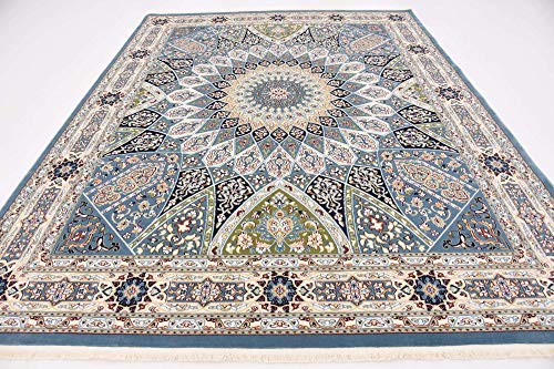 Unique Loom Narenj Collection Classic Traditional Textured Medallion Pattern Design Area Rug, 8 ft x 10 ft, Blue/Tan