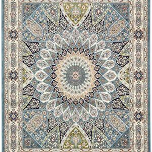 Unique Loom Narenj Collection Classic Traditional Textured Medallion Pattern Design Area Rug, 8 ft x 10 ft, Blue/Tan