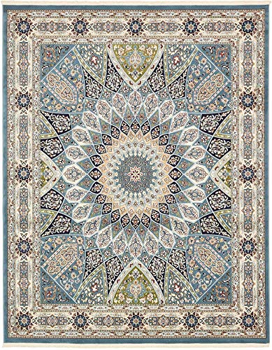 Unique Loom Narenj Collection Classic Traditional Textured Medallion Pattern Design Area Rug, 8 ft x 10 ft, Blue/Tan