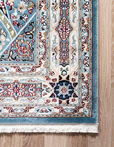 Unique Loom Narenj Collection Classic Traditional Textured Medallion Pattern Design Area Rug, 8 ft x 10 ft, Blue/Tan