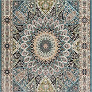 Unique Loom Narenj Collection Classic Traditional Textured Medallion Pattern Design Area Rug, 8 ft x 10 ft, Blue/Tan