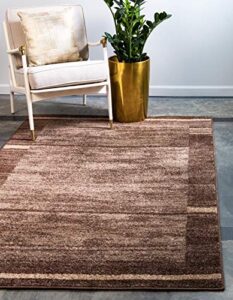 unique loom autumn collection modern contemporary casual abstract area rug, rectangular 9′ 0 x 12′ 0, brown/beige border