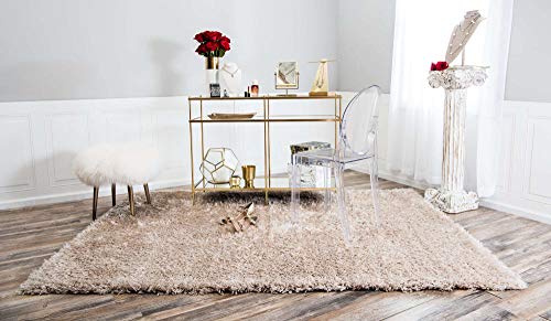 Unique Loom Opulence Shag Collection Plush, Lustrous, Solid, Modern Area Rug, 9' 0" x 12' 0", Blonde