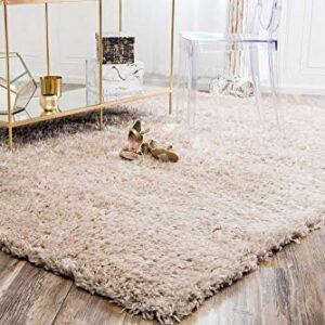 Unique Loom Opulence Shag Collection Plush, Lustrous, Solid, Modern Area Rug, 9' 0" x 12' 0", Blonde