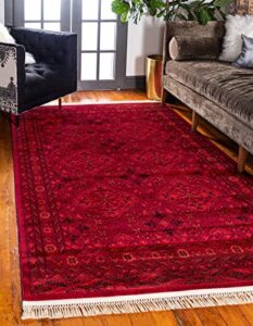 unique loom tekke collection over-dyed saturated traditional torkaman area rug, 9 ft x 12 ft, red/black