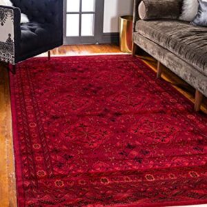 Unique Loom Tekke Collection Over-Dyed Saturated Traditional Torkaman Area Rug, 9 ft x 12 ft, Red/Black