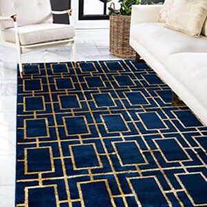 Unique Loom Glam Collection Geometric, Squares, Metallics, Modern, Chic Area Rug, 8 ft x 10 ft, Navy Blue/Gold