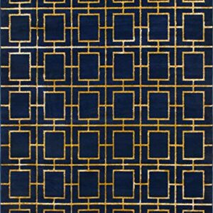 Unique Loom Glam Collection Geometric, Squares, Metallics, Modern, Chic Area Rug, 8 ft x 10 ft, Navy Blue/Gold