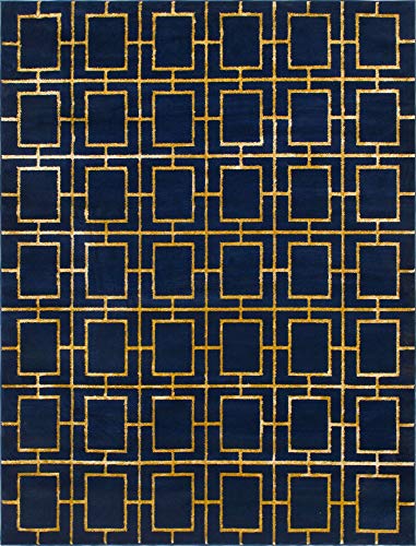 Unique Loom Glam Collection Geometric, Squares, Metallics, Modern, Chic Area Rug, 8 ft x 10 ft, Navy Blue/Gold