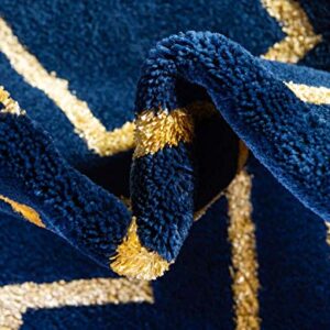 Unique Loom Glam Collection Geometric, Squares, Metallics, Modern, Chic Area Rug, 8 ft x 10 ft, Navy Blue/Gold