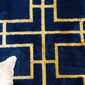 Unique Loom Glam Collection Geometric, Squares, Metallics, Modern, Chic Area Rug, 8 ft x 10 ft, Navy Blue/Gold