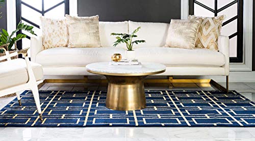 Unique Loom Glam Collection Geometric, Squares, Metallics, Modern, Chic Area Rug, 8 ft x 10 ft, Navy Blue/Gold