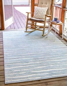 unique loom sabrina soto outdoor collection geometric, modern, vibrant, striped carved area rug, 9 ft x 12 ft, light blue/ivory