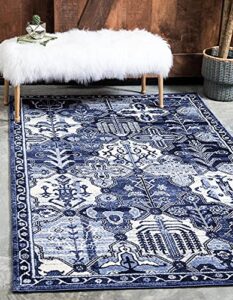 unique loom la jolla collection patchwork, vintage, farmhouse, contemporary area rug, 9 x 12 ft, blue/ivory