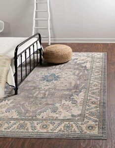 unique loom salzburg collection classic traditional design oriental inspired border area rug, 9 ft x 12 ft, gray/beige