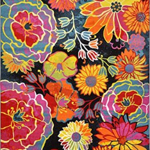 Unique Loom Lyon Collection Colorful Modern Floral Garden Area Rug, Rectangular 9' 0" x 12' 2", Black/Green