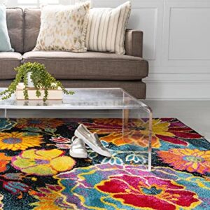 Unique Loom Lyon Collection Colorful Modern Floral Garden Area Rug, Rectangular 9' 0" x 12' 2", Black/Green