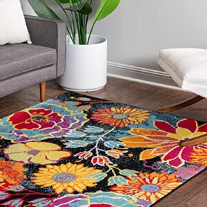 Unique Loom Lyon Collection Colorful Modern Floral Garden Area Rug, Rectangular 9' 0" x 12' 2", Black/Green